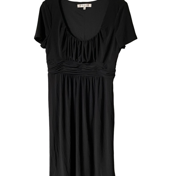Evan Picone Black Dress Gathered Waist Scoop Neck Short Sleeve Size 14 spandex - Picture 3 of 14